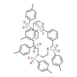 ChemSpider 2D Image | 3,6,9,12,15-Pentakis[(4-methylphenyl)sulfonyl]-3,6,9,12,15-pentaazabicyclo[15.3.1]henicosa-1(21),17,19-triene | C51H59N5O10S5
