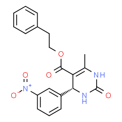 ChemSpider 2D Image | 2-Phenylethyl (4R)-6-methyl-4-(3-nitrophenyl)-2-oxo-1,2,3,4-tetrahydro-5-pyrimidinecarboxylate | C20H19N3O5