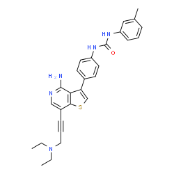 ChemSpider 2D Image | 1-(4-{4-Amino-7-[3-(diethylamino)-1-propyn-1-yl]thieno[3,2-c]pyridin-3-yl}phenyl)-3-(3-methylphenyl)urea | C28H29N5OS