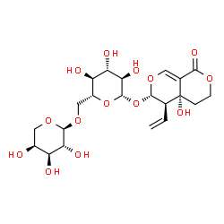 ChemSpider 2D Image | (4aR,5R,6S)-4a-Hydroxy-1-oxo-5-vinyl-4,4a,5,6-tetrahydro-1H,3H-pyrano[3,4-c]pyran-6-yl 6-O-alpha-L-arabinopyranosyl-beta-D-glucopyranoside | C21H30O14