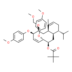 ChemSpider 2D Image | (4R,4aR,6R,7S,8Z,10R,11S,12aR)-4-Isopropyl-11-(methoxymethoxy)-7,10-bis(4-methoxyphenoxy)-1-methyl-3,4,4a,5,6,7,10,11,12,12a-decahydrobenzo[10]annulen-6-yl pivalate | C39H54O8
