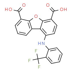 ChemSpider 2D Image | 1-{[2-(Trifluoromethyl)phenyl]amino}dibenzo[b,d]furan-4,6-dicarboxylic acid | C21H12F3NO5