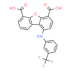 ChemSpider 2D Image | 1-{[3-(Trifluoromethyl)phenyl]amino}dibenzo[b,d]furan-4,6-dicarboxylic acid | C21H12F3NO5
