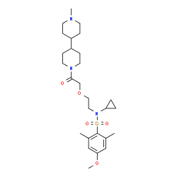 ChemSpider 2D Image | N-Cyclopropyl-4-methoxy-2,6-dimethyl-N-{2-[2-(1'-methyl-4,4'-bipiperidin-1-yl)-2-oxoethoxy]ethyl}benzenesulfonamide | C27H43N3O5S