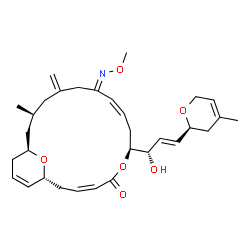 ChemSpider 2D Image | (1R,7S,15S,17R)-7-{(1S,2E)-1-Hydroxy-3-[(2S)-4-methyl-3,6-dihydro-2H-pyran-2-yl]-2-propen-1-yl}-11-(methoxyimino)-15-methyl-13-methylene-6,21-dioxabicyclo[15.3.1]henicosa-3,9,19-trien-5-one | C31H43NO6