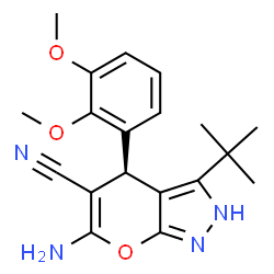 ChemSpider 2D Image | (4R)-6-Amino-4-(2,3-dimethoxyphenyl)-3-(2-methyl-2-propanyl)-2,4-dihydropyrano[2,3-c]pyrazole-5-carbonitrile | C19H22N4O3