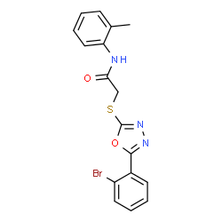 ChemSpider 2D Image | 2-{[5-(2-Bromophenyl)-1,3,4-oxadiazol-2-yl]sulfanyl}-N-(2-methylphenyl)acetamide | C17H14BrN3O2S