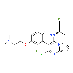 ChemSpider 2D Image | 5-Chloro-6-{3-[2-(dimethylamino)ethoxy]-2,6-difluorophenyl}-N-[(2R)-1,1,1-trifluoro-2-propanyl][1,2,4]triazolo[1,5-a]pyrimidin-7-amine | C18H18ClF5N6O