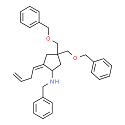 ChemSpider 2D Image | (2Z)-N-Benzyl-4,4-bis[(benzyloxy)methyl]-2-(3-buten-1-ylidene)cyclopentanamine | C32H37NO2