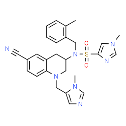 ChemSpider 2D Image | N-{6-Cyano-1-[(1-methyl-1H-imidazol-5-yl)methyl]-1,2,3,4-tetrahydro-3-quinolinyl}-1-methyl-N-(2-methylbenzyl)-1H-imidazole-4-sulfonamide | C27H29N7O2S