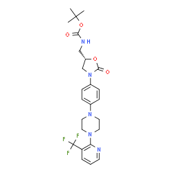 ChemSpider 2D Image | 2-Methyl-2-propanyl {[(5S)-2-oxo-3-(4-{4-[3-(trifluoromethyl)-2-pyridinyl]-1-piperazinyl}phenyl)-1,3-oxazolidin-5-yl]methyl}carbamate | C25H30F3N5O4