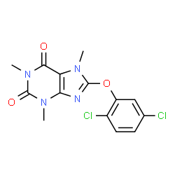 ChemSpider 2D Image | 8-(2,5-Dichloro-phenoxy)-1,3,7-trimethyl-3,7-dihydro-purine-2,6-dione | C14H12Cl2N4O3