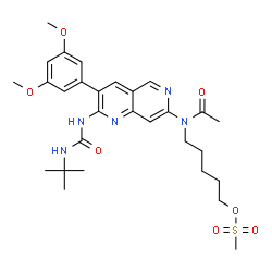 ChemSpider 2D Image | 5-{Acetyl[3-(3,5-dimethoxyphenyl)-2-{[(2-methyl-2-propanyl)carbamoyl]amino}-1,6-naphthyridin-7-yl]amino}pentyl methanesulfonate | C29H39N5O7S