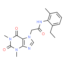ChemSpider 2D Image | 2-(1,3-dimethyl-2,6-dioxopurin-7-yl)-N-(2-ethyl-6-methylphenyl)acetamide | C18H21N5O3