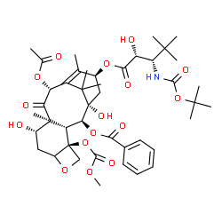 ChemSpider 2D Image | (1S,2S,3R,4S,9S,10S,12R,15S)-12-Acetoxy-1,9-dihydroxy-15-{[(2R,3S)-2-hydroxy-4,4-dimethyl-3-({[(2-methyl-2-propanyl)oxy]carbonyl}amino)pentanoyl]oxy}-4-[(methoxycarbonyl)oxy]-10,14,17,17-tetramethyl-1
1-oxo-6-oxatetracyclo[11.3.1.0~3,10~.0~4,7~]heptadec-13-en-2-yl benzoate | C43H59NO16