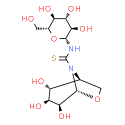 ChemSpider 2D Image | N-{[(1S,2R,3S,4S,5R)-2,3,4-Trihydroxy-6-oxa-8-azabicyclo[3.2.1]oct-8-yl]carbonothioyl}-beta-D-glucopyranosylamine | C13H22N2O9S