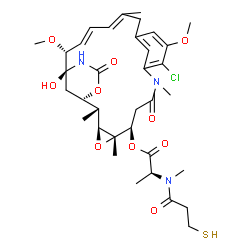 ChemSpider 2D Image | (1S,2R,3S,5S,6S,20R,21S)-11-Chloro-21-hydroxy-12,20-dimethoxy-2,5,9,16-tetramethyl-8,23-dioxo-4,24-dioxa-9,22-diazatetracyclo[19.3.1.1~10,14~.0~3,5~]hexacosa-10(26),11,13,16,18-pentaen-6-yl (2S)-2-[me
thyl(3-sulfanylpropanoyl)amino]propanoate | C35H48ClN3O10S