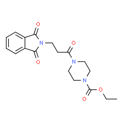 ChemSpider 2D Image | Ethyl 4-[3-(1,3-dioxo-1,3-dihydro-2H-isoindol-2-yl)propanoyl]-1-piperazinecarboxylate | C18H21N3O5
