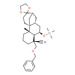 ChemSpider 2D Image | (1'S,2'S,6'R,7'R,8'R,10'R,12'R)-6'-[(Benzyloxy)methyl]-2'-methyl-8'-[(trimethylsilyl)oxy]spiro[1,3-dioxolane-2,13'-tetracyclo[10.3.1.0~1,10~.0~2,7~]hexadecane]-6'-carbonitrile | C31H45NO4Si