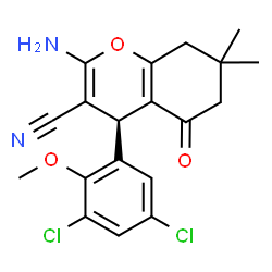 ChemSpider 2D Image | (4S)-2-Amino-4-(3,5-dichloro-2-methoxyphenyl)-7,7-dimethyl-5-oxo-5,6,7,8-tetrahydro-4H-chromene-3-carbonitrile | C19H18Cl2N2O3