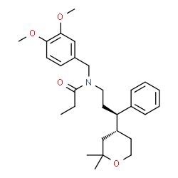 ChemSpider 2D Image | N-(3,4-Dimethoxybenzyl)-N-{(3R)-3-[(4R)-2,2-dimethyltetrahydro-2H-pyran-4-yl]-3-phenylpropyl}propanamide | C28H39NO4