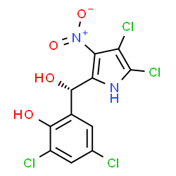 ChemSpider 2D Image | 2,4-Dichloro-6-[(S)-(4,5-dichloro-3-nitro-1H-pyrrol-2-yl)(hydroxy)methyl]phenol | C11H6Cl4N2O4