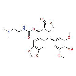 ChemSpider 2D Image | (5S,5aS,8aR,9R)-9-(4-Hydroxy-3,5-dimethoxyphenyl)-6-oxo-5,5a,6,8,8a,9-hexahydrofuro[3',4':6,7]naphtho[2,3-d][1,3]dioxol-5-yl [2-(dimethylamino)ethyl]carbamate | C26H30N2O9