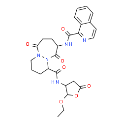 ChemSpider 2D Image | N-(2-Ethoxy-5-oxotetrahydro-3-furanyl)-9-[(1-isoquinolinylcarbonyl)amino]-6,10-dioxooctahydro-6H-pyridazino[1,2-a][1,2]diazepine-1-carboxamide | C26H29N5O7
