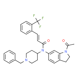 ChemSpider 2D Image | (2E)-N-(1-Acetyl-2,3-dihydro-1H-indol-6-yl)-N-(1-benzyl-4-piperidinyl)-3-[2-(trifluoromethyl)phenyl]acrylamide | C32H32F3N3O2