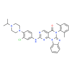 ChemSpider 2D Image | 2-{[3-Chloro-4-(4-isopropyl-1-piperazinyl)phenyl]amino}-6-(2,6-dimethylphenyl)pyrimido[5',4':5,6]pyrimido[1,2-a]benzimidazol-5(6H)-one | C33H33ClN8O