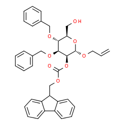 ChemSpider 2D Image | Allyl 3,4-di-O-benzyl-2-O-[(9H-fluoren-9-ylmethoxy)carbonyl]-alpha-D-mannopyranoside | C38H38O8