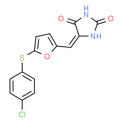 ChemSpider 2D Image | (5E)-5-({5-[(4-Chlorophenyl)sulfanyl]-2-furyl}methylene)-2,4-imidazolidinedione | C14H9ClN2O3S