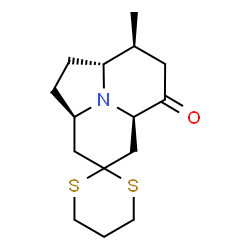 ChemSpider 2D Image | (2a'R,5a'R,8'S,8a'R)-8'-Methyloctahydrospiro[1,3-dithiane-2,4'-pyrrolo[2,1,5-de]quinolizin]-6'(2'H)-one | C15H23NOS2