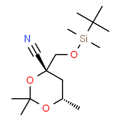 ChemSpider 2D Image | (4R,6S)-4-({[Dimethyl(2-methyl-2-propanyl)silyl]oxy}methyl)-2,2,6-trimethyl-1,3-dioxane-4-carbonitrile | C15H29NO3Si