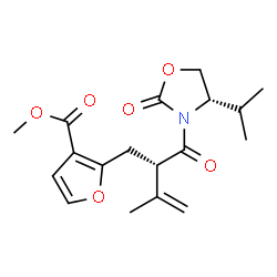 ChemSpider 2D Image | Methyl 2-[(2S)-2-{[(4S)-4-isopropyl-2-oxo-1,3-oxazolidin-3-yl]carbonyl}-3-methyl-3-buten-1-yl]-3-furoate | C18H23NO6