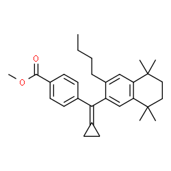 ChemSpider 2D Image | Methyl 4-[(3-butyl-5,5,8,8-tetramethyl-5,6,7,8-tetrahydro-2-naphthalenyl)(cyclopropylidene)methyl]benzoate | C30H38O2