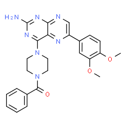 ChemSpider 2D Image | {4-[2-Amino-6-(3,4-dimethoxyphenyl)-4-pteridinyl]-1-piperazinyl}(phenyl)methanone | C25H25N7O3