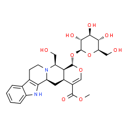 ChemSpider 2D Image | Methyl (19alpha,20alpha,21beta)-19-(beta-D-glucopyranosyloxy)-21-(hydroxymethyl)-16,17-didehydro-18-oxayohimban-16-carboxylate | C27H34N2O10