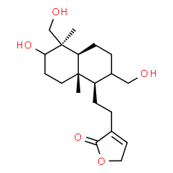 ChemSpider 2D Image | 3-{2-[(1R,4aS,5R,8aS)-6-Hydroxy-2,5-bis(hydroxymethyl)-5,8a-dimethyldecahydro-1-naphthalenyl]ethyl}-2(5H)-furanone | C20H32O5