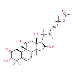 ChemSpider 2D Image | (4R,9beta,16alpha,23E)-1,16,20-Trihydroxy-9,10,14-trimethyl-2,11,22-trioxo-4,9-cyclo-9,10-secocholesta-5,23-dien-25-yl acetate | C32H46O8