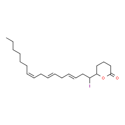 ChemSpider 2D Image | 6-[(3E,6E,9Z)-1-Iodo-3,6,9-hexadecatrien-1-yl]tetrahydro-2H-pyran-2-one | C21H33IO2