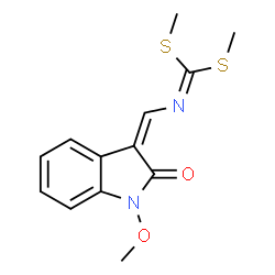 ChemSpider 2D Image | Dimethyl [(Z)-(1-methoxy-2-oxo-1,2-dihydro-3H-indol-3-ylidene)methyl]carbonodithioimidate | C13H14N2O2S2