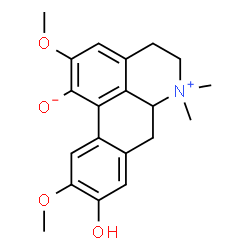 ChemSpider 2D Image | 9-Hydroxy-2,10-dimethoxy-6,6-dimethyl-5,6,6a,7-tetrahydro-4H-dibenzo[de,g]quinolinium-1-olate | C20H23NO4