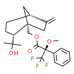 ChemSpider 2D Image | [(1R,2R,5R)-2-(2-Hydroxy-2-propanyl)-6-methylenebicyclo[3.2.1]oct-1-yl]methyl (2R)-3,3,3-trifluoro-2-methoxy-2-phenylpropanoate | C23H29F3O4