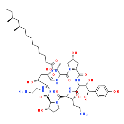 ChemSpider 2D Image | (10R,12S)-N-{(2R,9S,11R,12R,14aS,15S,20S,25aS)-12-[(2-Aminoethyl)amino]-20-[(1R)-3-amino-1-hydroxypropyl]-23-[(1S,2S)-1,2-dihydroxy-2-(4-hydroxyphenyl)ethyl]-2,11,15-trihydroxy-6-[(1R)-1-hydroxyethyl]
-5,8,14,19,22,25-hexaoxotetracosahydro-1H-dipyrrolo[2,1-c:2',1'-l][1,4,7,10,13,16]hexaazacyclohenicosin-9-yl}-10,12-dimethyltetradecanamide | C52H88N10O15