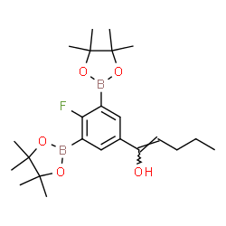ChemSpider 2D Image | (1Z)-1-[4-Fluoro-3,5-bis(4,4,5,5-tetramethyl-1,3,2-dioxaborolan-2-yl)phenyl]-1-penten-1-ol | C23H35B2FO5