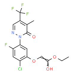ChemSpider 2D Image | 2-(4-Chloro-5-{[(E)-2-ethoxy-2-hydroxyvinyl]oxy}-2-fluorophenyl)-4-methyl-5-(trifluoromethyl)-3(2H)-pyridazinone | C16H13ClF4N2O4