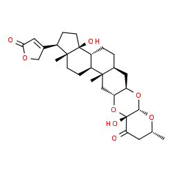 ChemSpider 2D Image | (1R,3aS,3bR,5aS,6aR,7aS,9R,11aR,12aR,13aS,13bS,15aR)-3a,11a-Dihydroxy-9,13a,15a-trimethyl-1-(5-oxo-2,5-dihydro-3-furanyl)icosahydro-1H,11H-cyclopenta[7,8]phenanthro[2,3-b]pyrano[3,2-e][1,4]dioxin-11-o
ne | C29H40O8