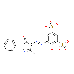 ChemSpider 2D Image | 5-[(E)-(3-Methyl-5-oxo-1-phenyl-4,5-dihydro-1H-pyrazol-4-id-4-yl)diazenyl]-4-oxido-1,3-benzenedisulfonate | C16H10N4O8S2