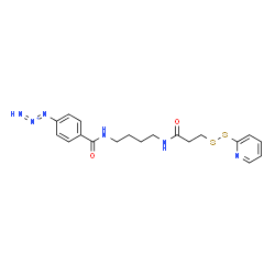 ChemSpider 2D Image | 1-{4-[(4-{[3-(2-Pyridinyldisulfanyl)propanoyl]amino}butyl)carbamoyl]phenyl}-1,2-triazadien-2-ium | C19H23N6O2S2
